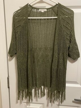 Warehouse One Open-Knit Fringe Cardigan